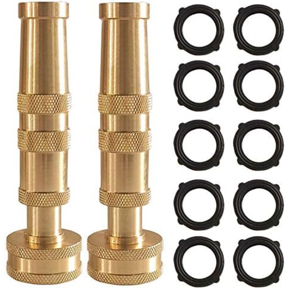 Adjustable Twist Hose Nozzle 4" Heavy Duty Brass Nozzle 10 Garden Hose Washers